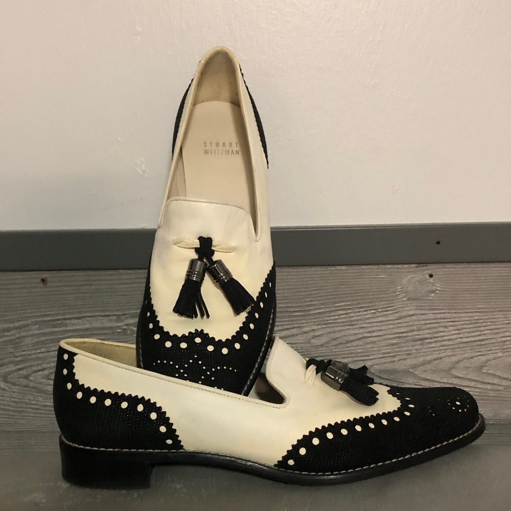 Stuart Weitzman Black and White Oxford Loafers